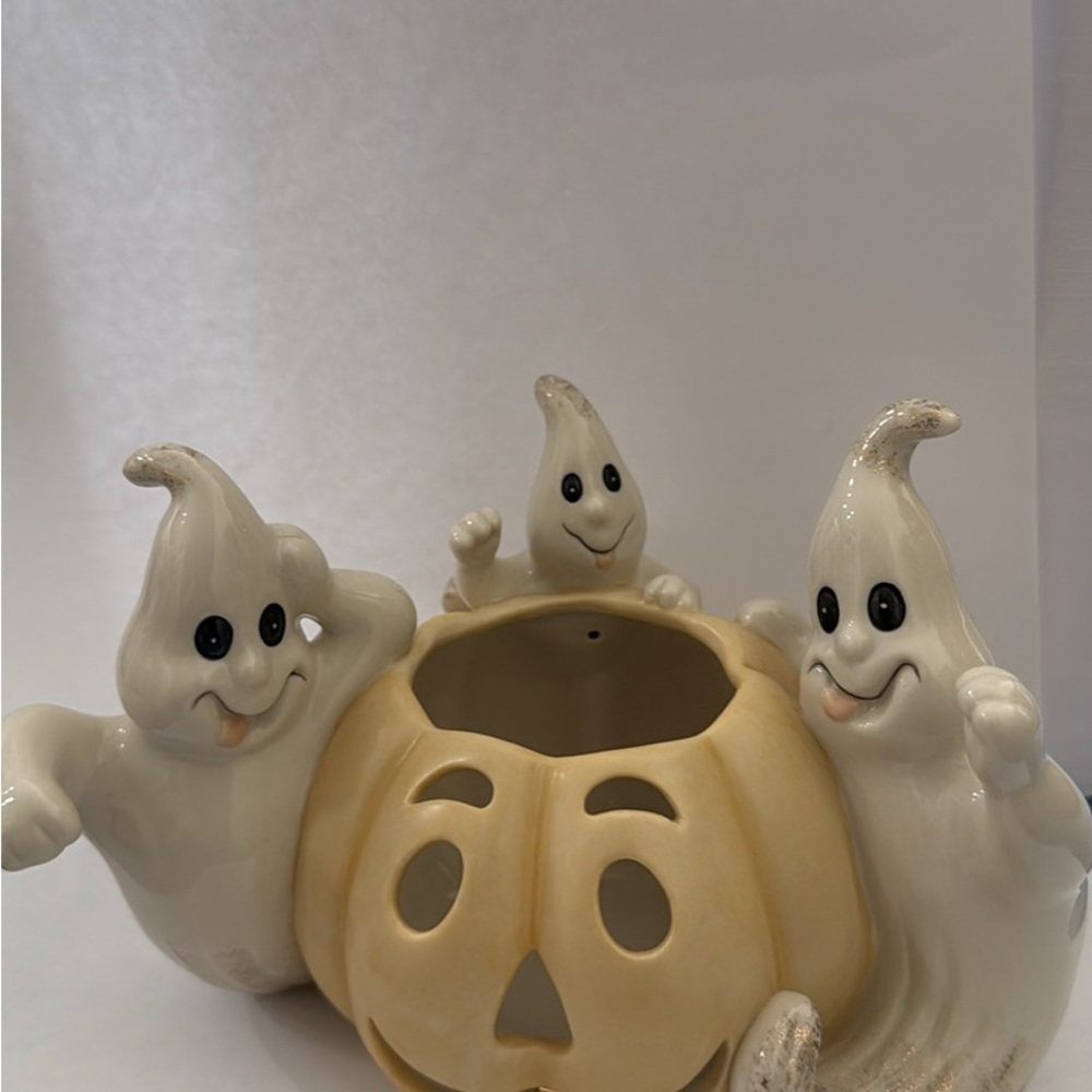 Lenox Cream and White Ghost Pumpkin Decor